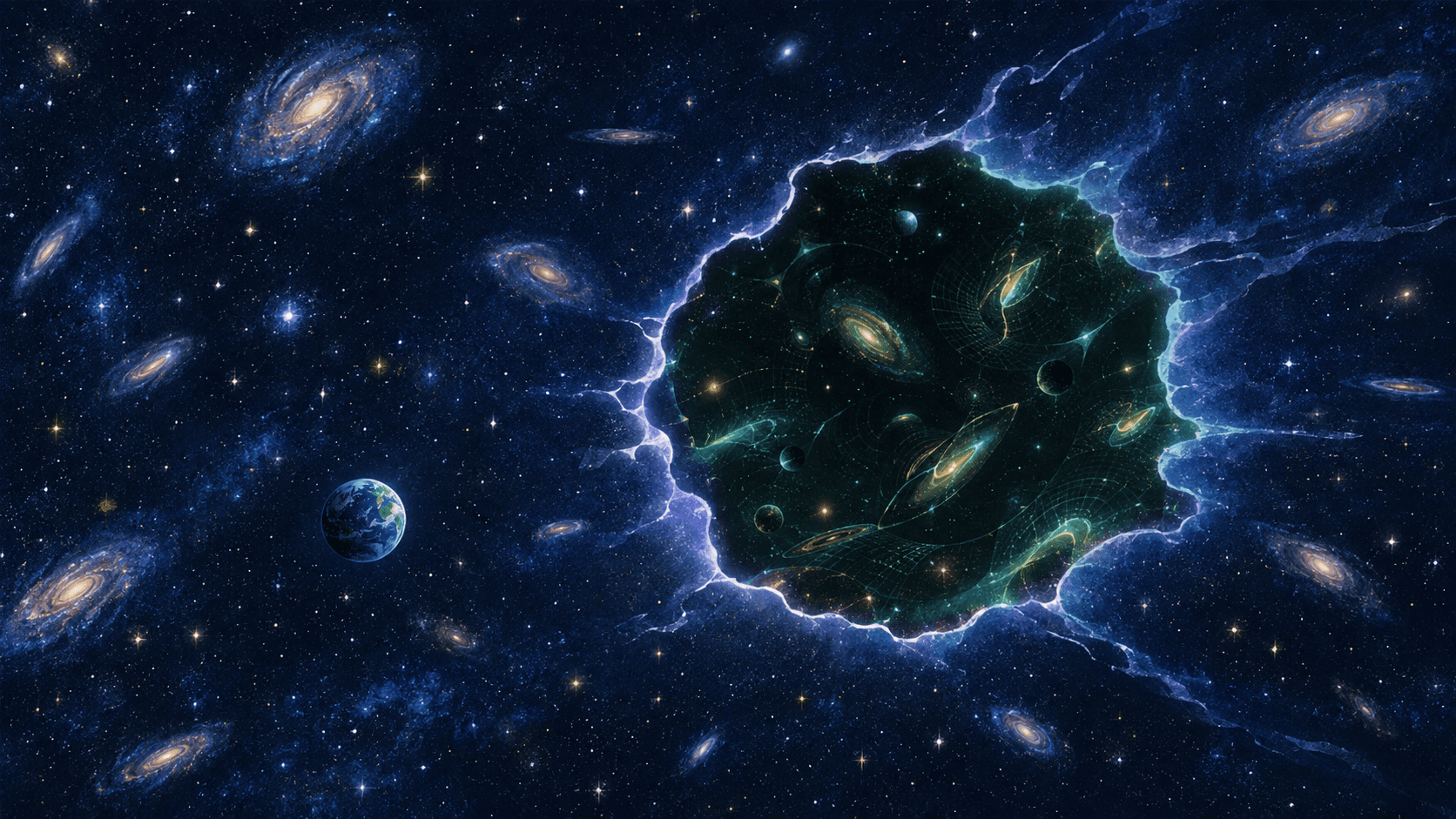 An illustration of false vacuum decay spreading through space