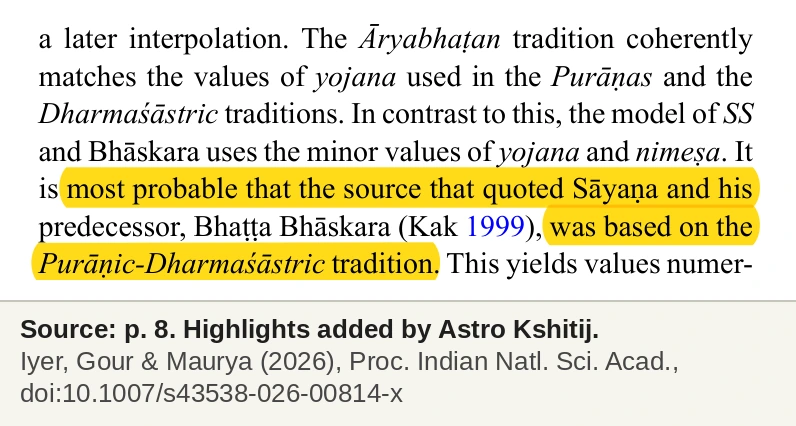 The paper's statement that the source quoted by Sayana was most probably based on the Puranic-Dharmashastric tradition, highlighted